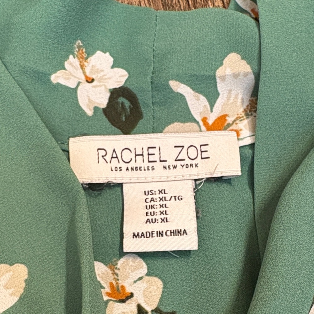 Rachel Zoe Green Floral Sleeveless Tie-Neck Blouse - Picture 2 of 4